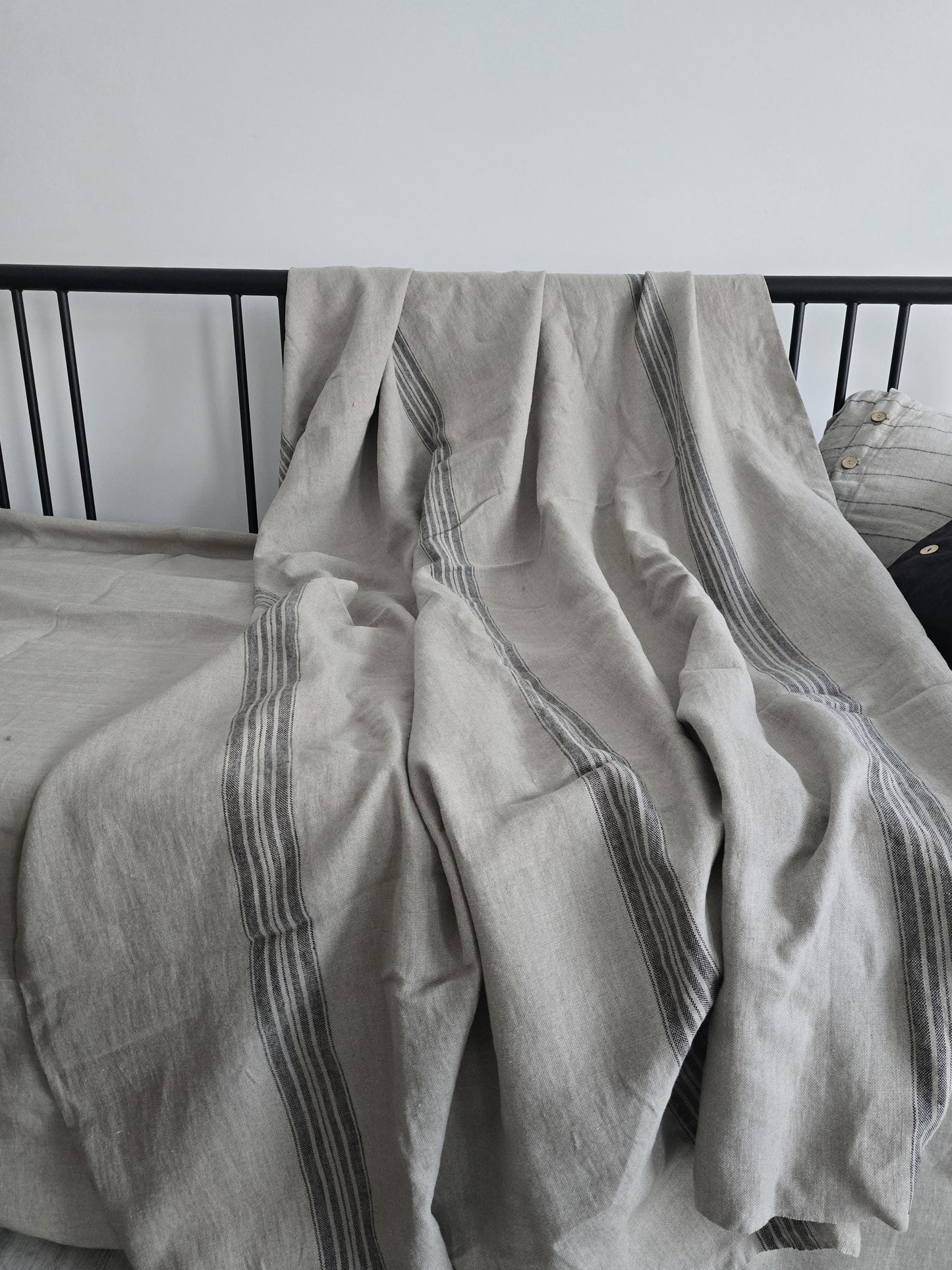 Heavy Striped Linen Throw Blanket - Natural Linen Woven Sofa Plaid