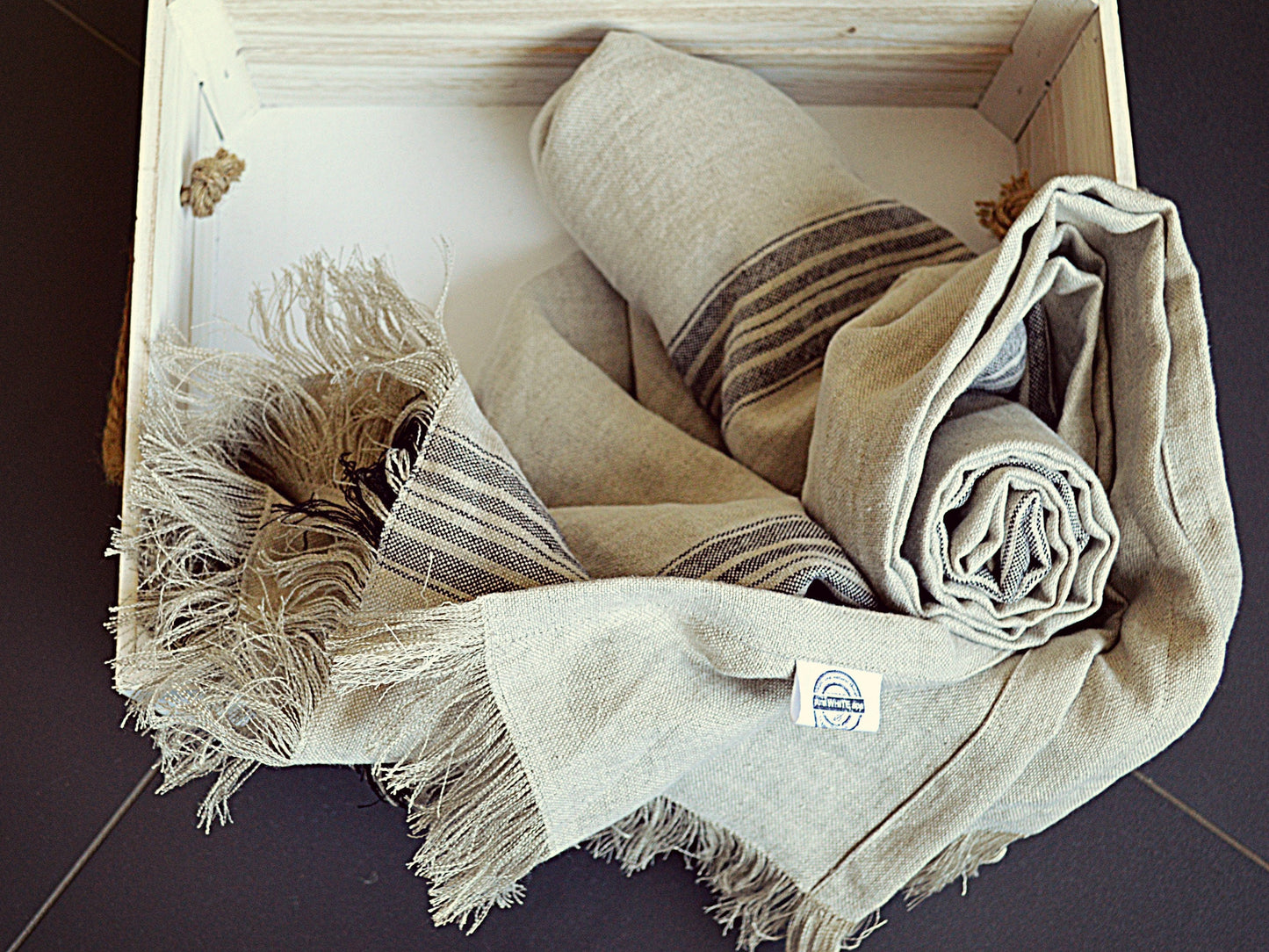 Heavy Striped Linen Throw Blanket - Natural Linen Woven Sofa Plaid