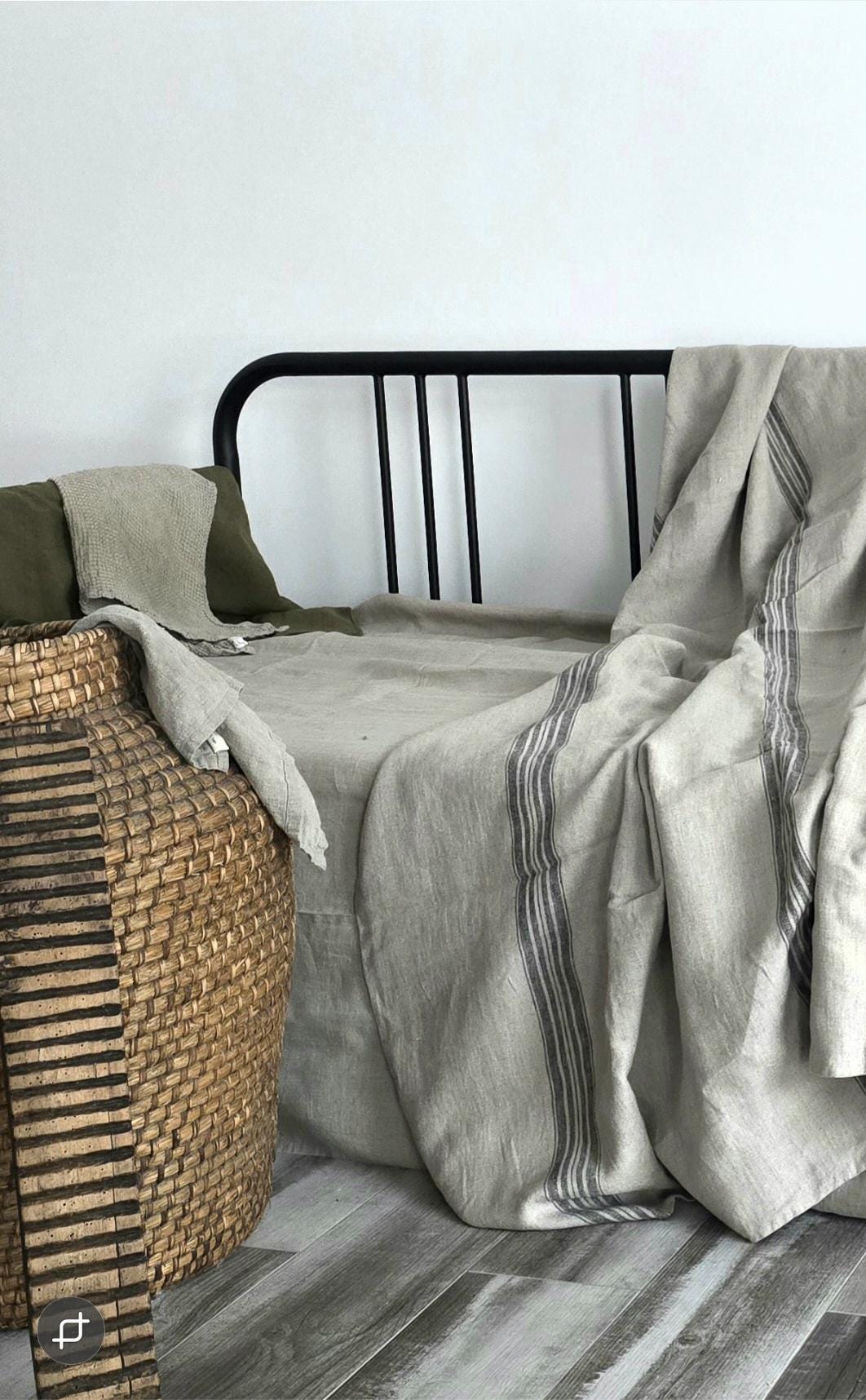 Heavy Striped Linen Throw Blanket - Natural Linen Woven Sofa Plaid