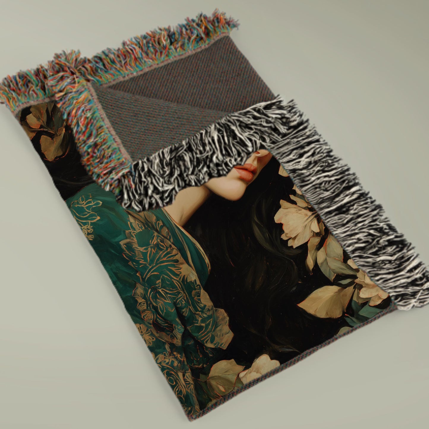 Art Nouveau Woven Blanket | Sleeping Woman Floral Tapestry
