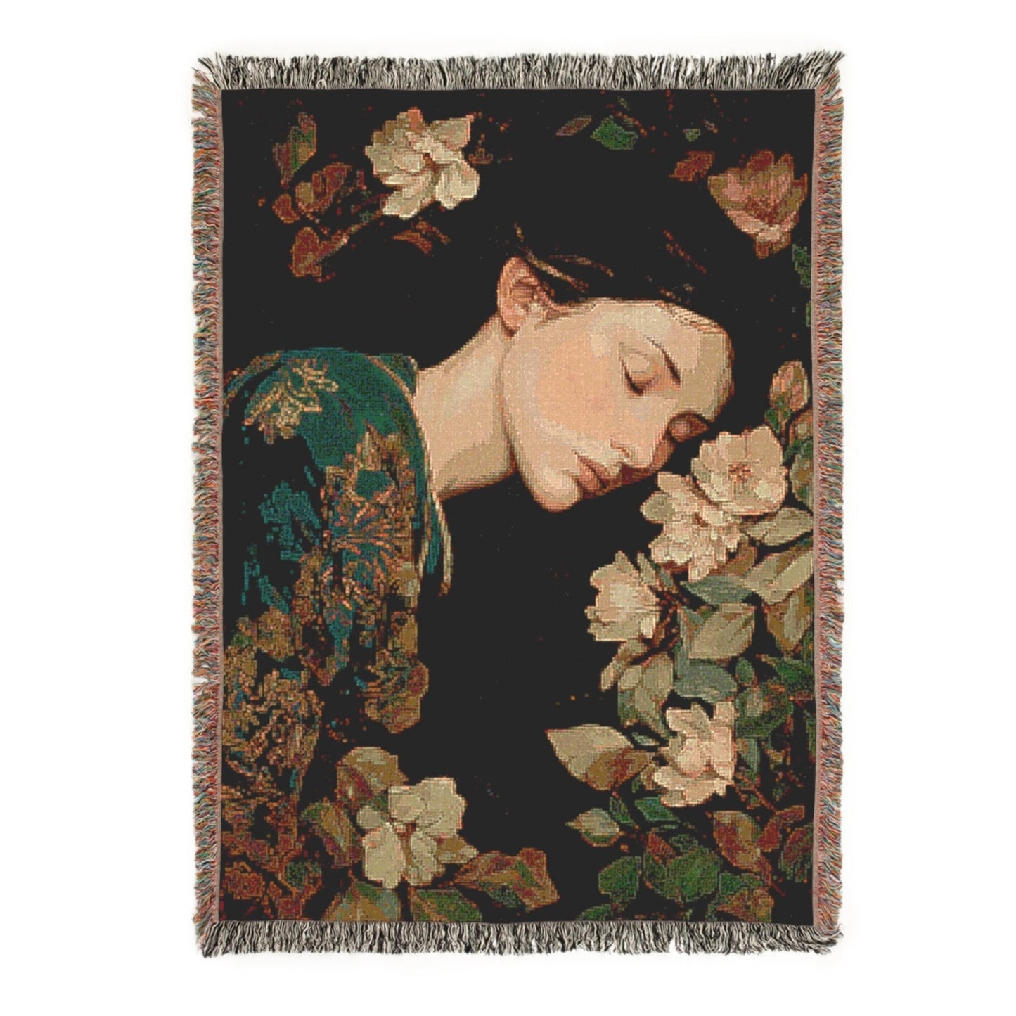 Art Nouveau Woven Blanket | Sleeping Woman Floral Tapestry