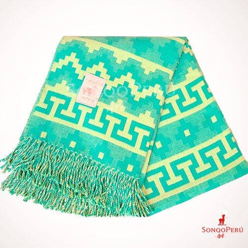 Handmade Alpaca Throw Blanket: Light Grey & Blue Luxury Wool