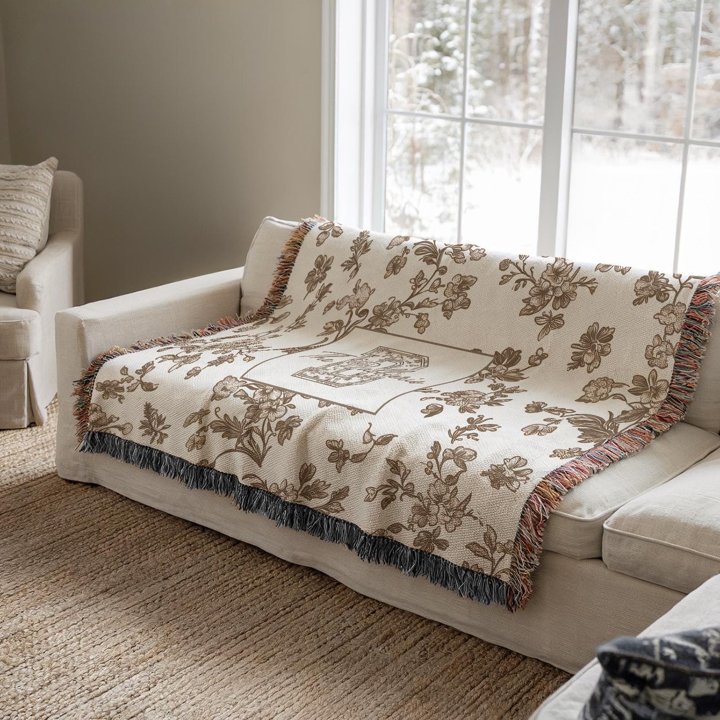 Toile monogram blanket personalized woven throw, last name floral throw for couch, personalized house warming gift, newly married,