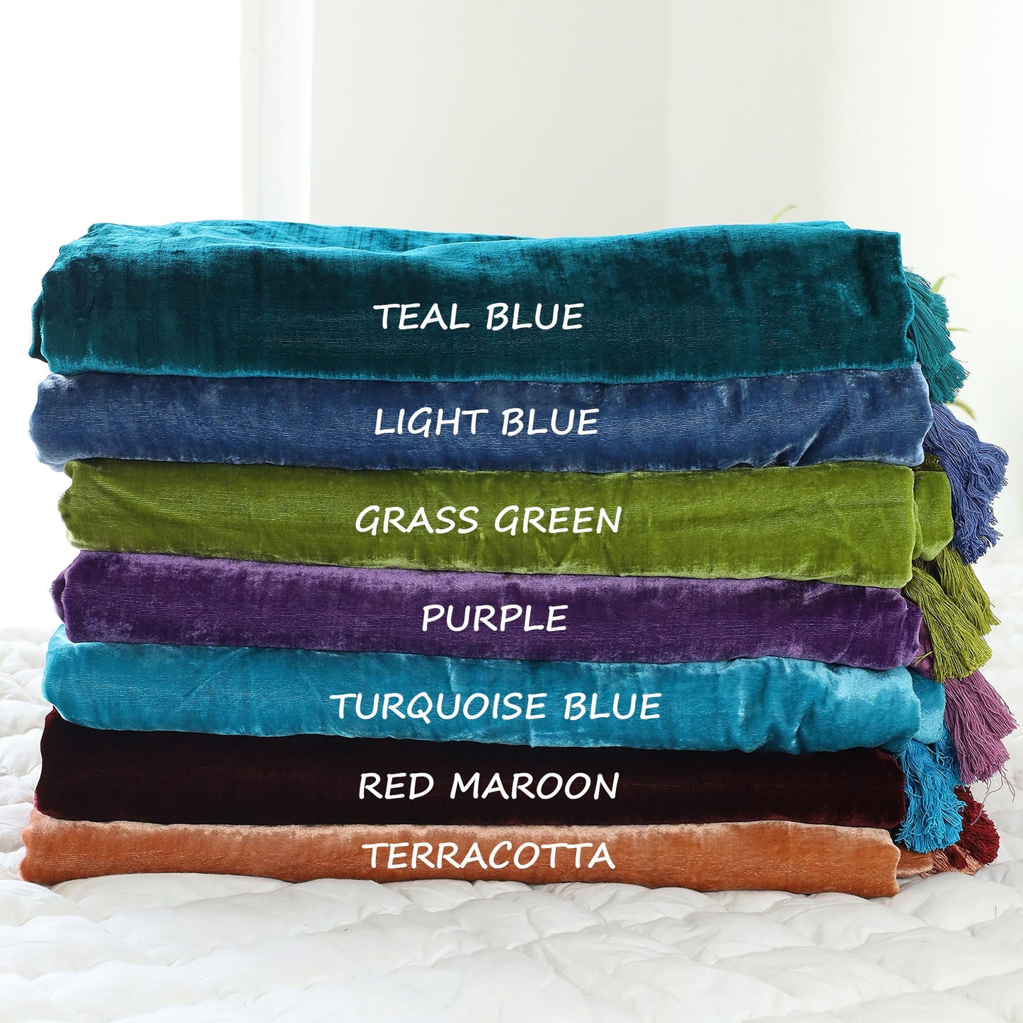 Luxe Velvet Bedspread, Velvet Throw Blanket With Handmade Knotted Tassels Soft Velvet Boho Sofa Throw For Living Room Christmas Gift