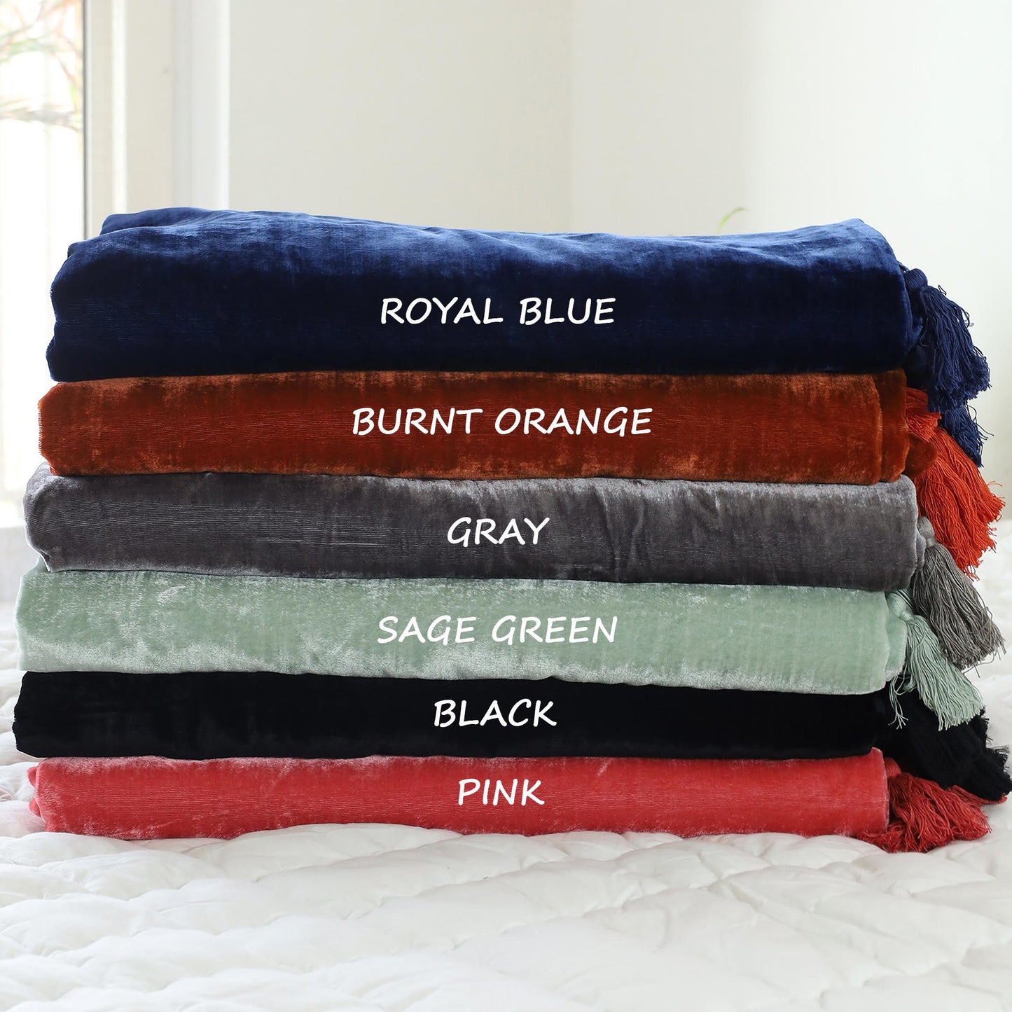 Luxe Velvet Bedspread, Velvet Throw Blanket With Handmade Knotted Tassels Soft Velvet Boho Sofa Throw For Living Room Christmas Gift