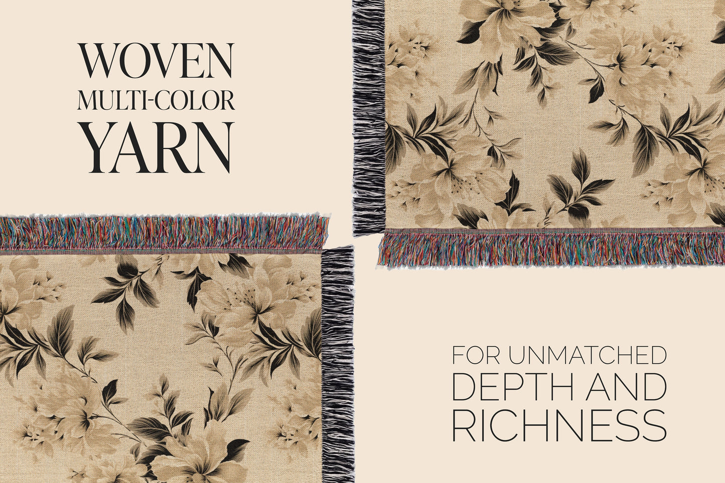 Accent Floral Throw For Upscale Homes Elegant Woven Blanket Premium Quality Throw Cream Floral Throw Blanket High End Decor Floral Blanket