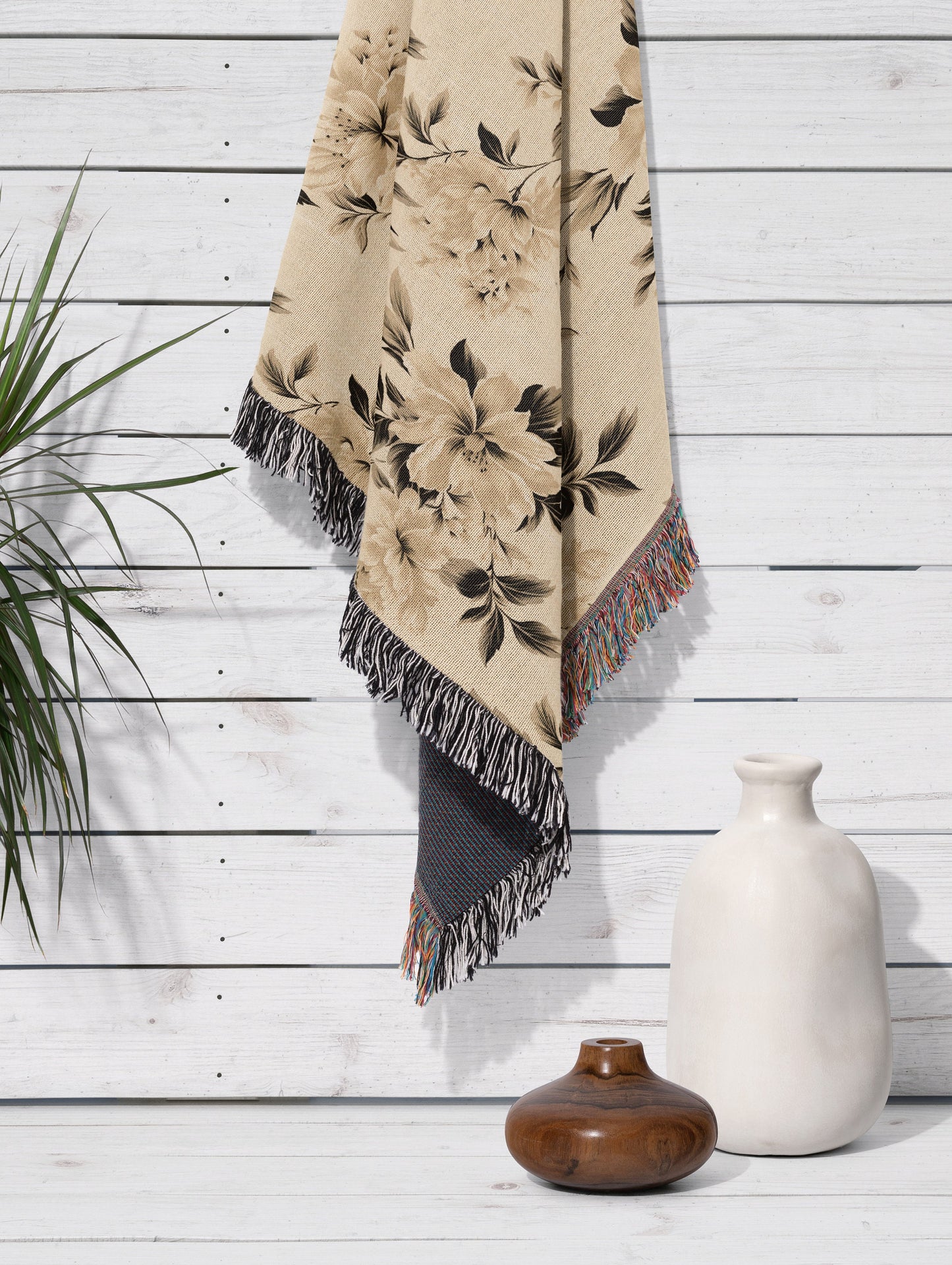 Accent Floral Throw For Upscale Homes Elegant Woven Blanket Premium Quality Throw Cream Floral Throw Blanket High End Decor Floral Blanket