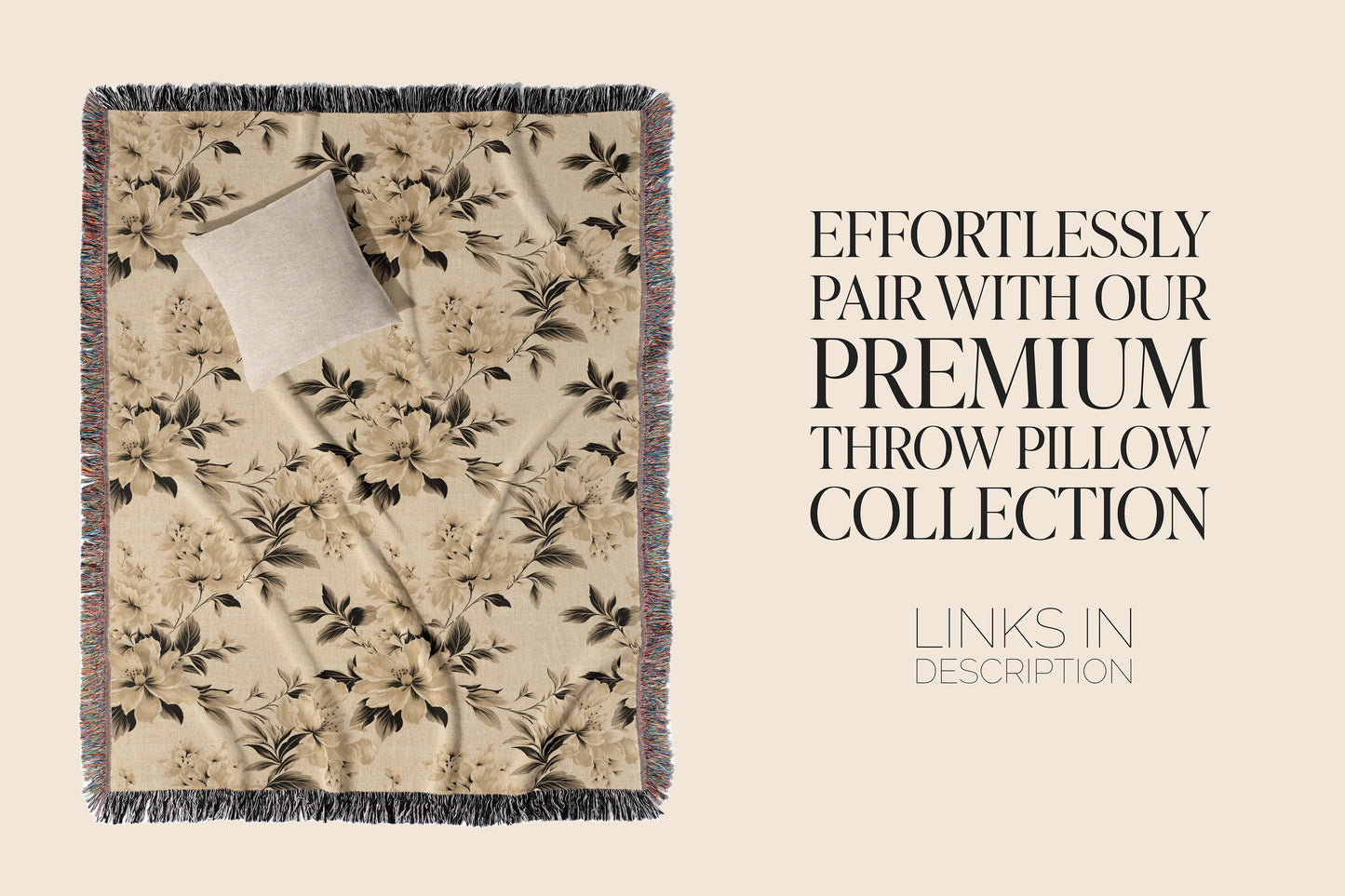 Accent Floral Throw For Upscale Homes Elegant Woven Blanket Premium Quality Throw Cream Floral Throw Blanket High End Decor Floral Blanket