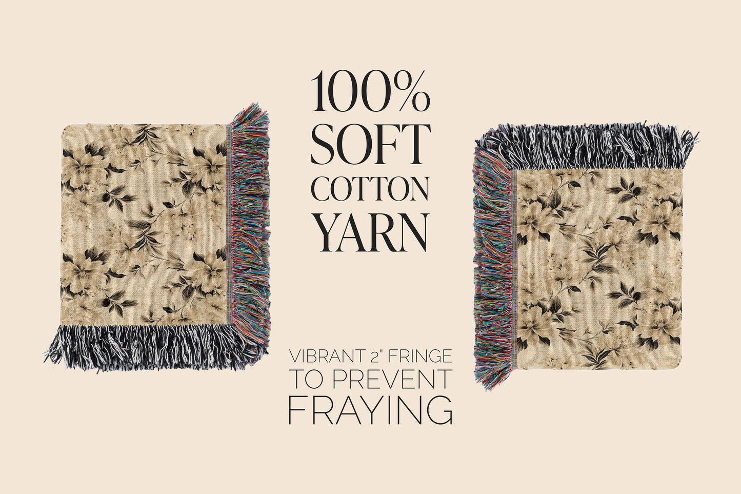 Accent Floral Throw For Upscale Homes Elegant Woven Blanket Premium Quality Throw Cream Floral Throw Blanket High End Decor Floral Blanket