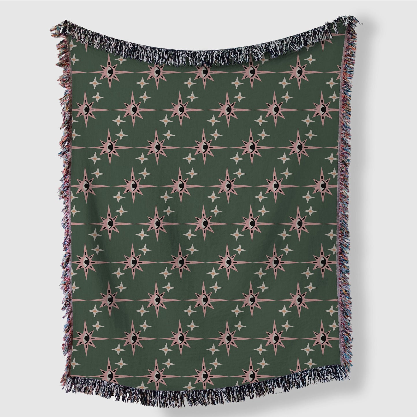Green And Pink Esoteric Starry Eyes Woven Cotton Blankets