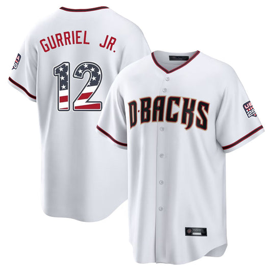 Arizona Diamondbacks #12 Lourdes Gurriel Jr Player White USA 250 Fourth of July Home Game Stitched Baseball Jersey