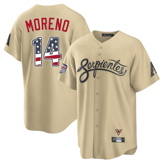 Arizona Diamondbacks #14 Gabriel Moreno Player Tan USA 250 Fourth of July Home Game Stitched Baseball Jersey