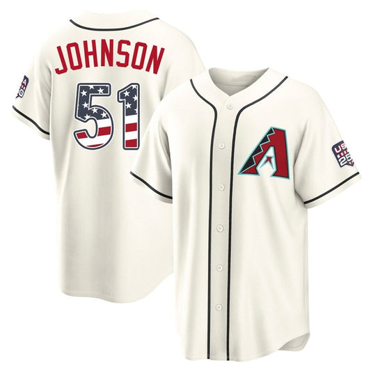 Arizona Diamondbacks #51 Randy Johnson Player Cream USA 250 Fourth of July Home Game Stitched Baseball Jersey