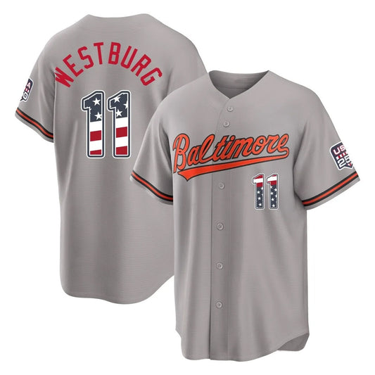 Baltimore Orioles #11 Jordan Westburg Player Gray USA 250 Fourth of July Home Game Stitched Baseball Jersey