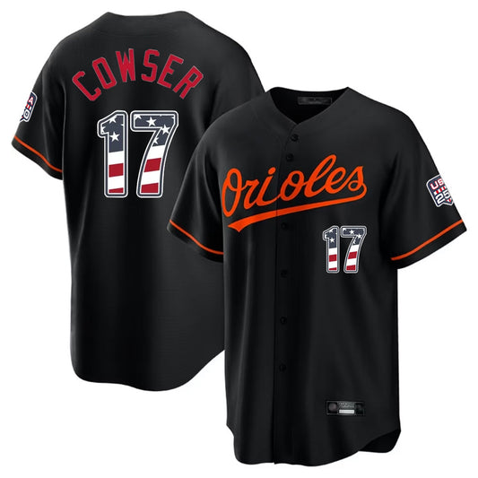 Baltimore Orioles #17 Colton Cowser Player Black USA 250 Fourth of July Home Game Stitched Baseball Jersey