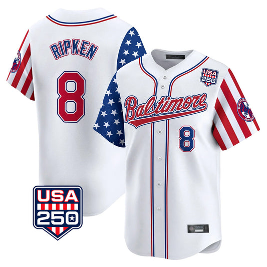 Baltimore Orioles #8 Cal Ripken Player White USA 250 Independence Day Vapor Premier Limited Home Game Stitched Baseball Jersey