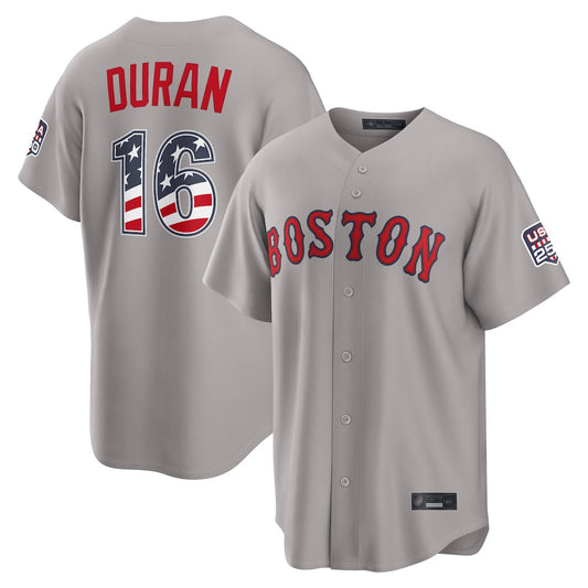 Boston Red Sox #16 Jarren Duran Player Gray Road USA 250 Fourth of July Home Game Stitched Baseball Jersey