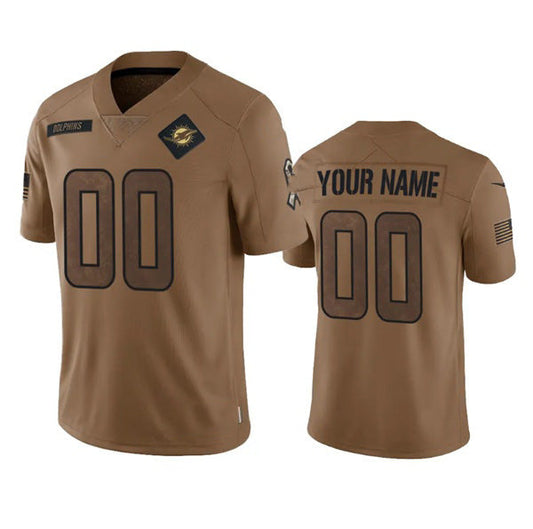 Custom M.Dolphins Active Player 2023 Brown Salute To Setvice Limited Stitched Jersey