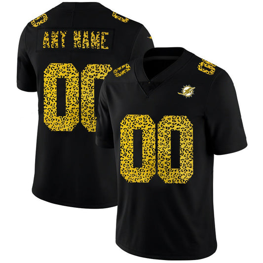 Custom M.Dolphins Black Leopard Print Fashion Vapor Limited Jersey