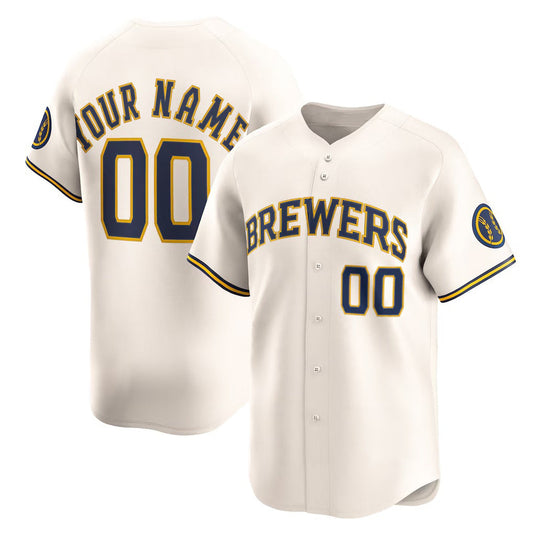 Custom Milwaukee Brewers Cream Home Limited Baseball Jersey
