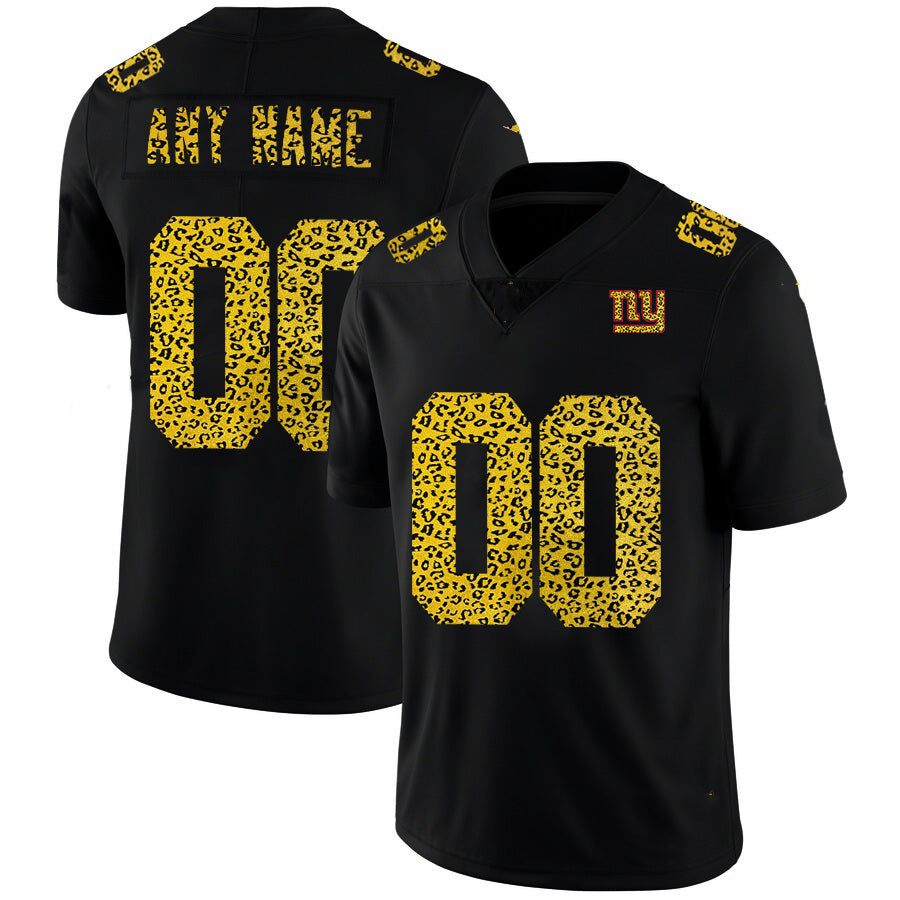 Custom NY.Giants Black Leopard Print Fashion Vapor Limited Jersey