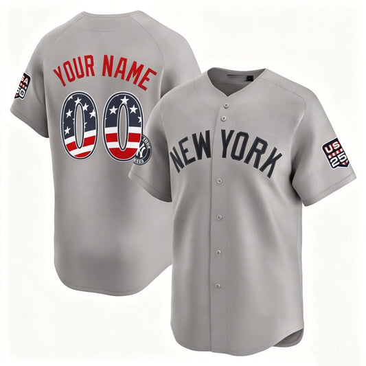 Custom New York Yankees Gray USA 250 Fourth of July Limited Stitched Jersey