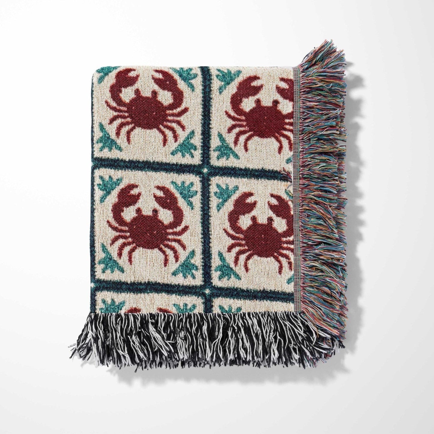 Coastal Crab Woven Throw Blanket, Nautical Tapestry Wall Art, Fisherman Core Decor
