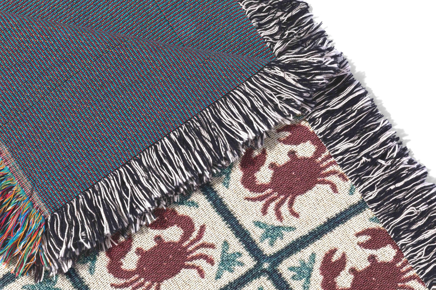 Coastal Crab Woven Throw Blanket, Nautical Tapestry Wall Art, Fisherman Core Decor