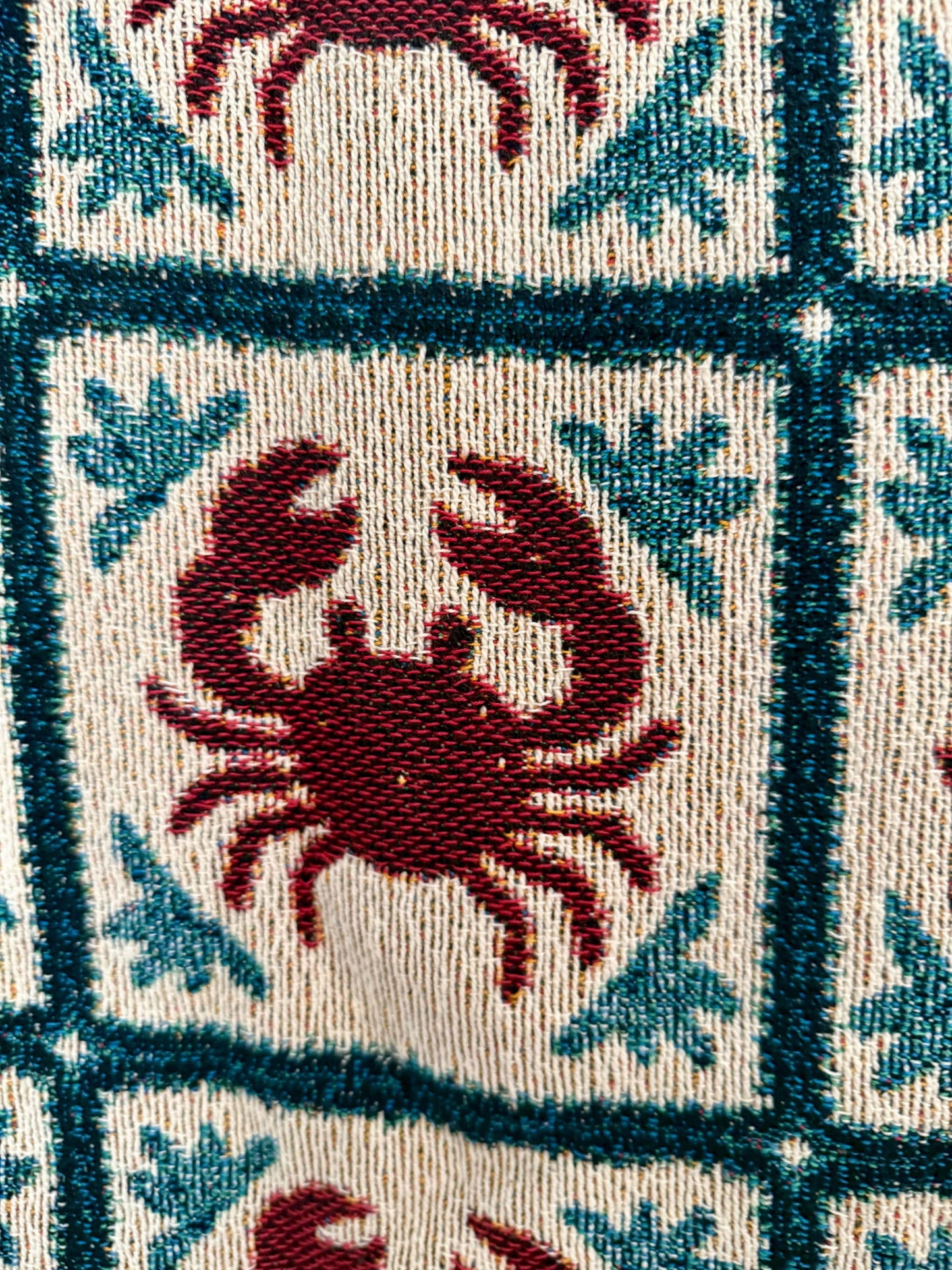 Coastal Crab Woven Throw Blanket, Nautical Tapestry Wall Art, Fisherman Core Decor