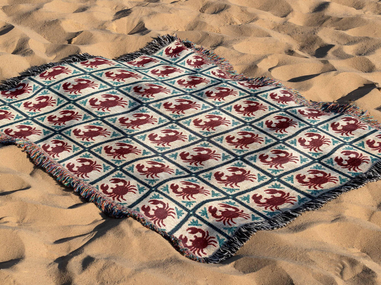 Coastal Crab Woven Throw Blanket, Nautical Tapestry Wall Art, Fisherman Core Decor
