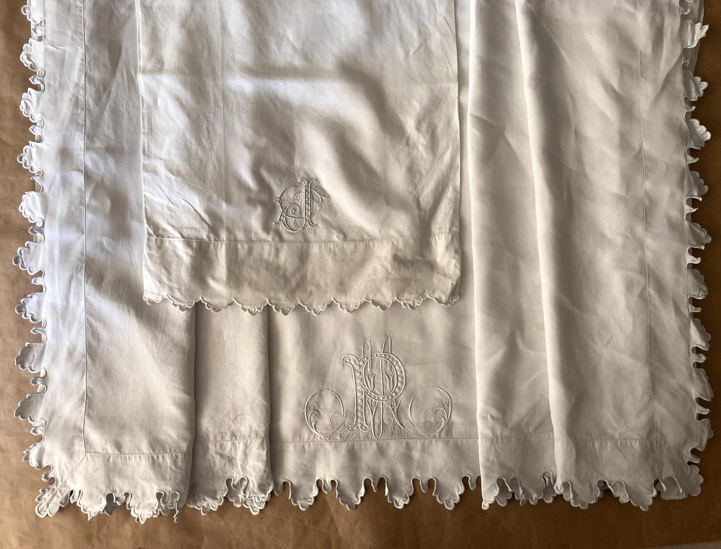 Antique French King Size Linen Bedding Set Hand Embroidered Whitework Richelieu Bridal Trousseau Linen