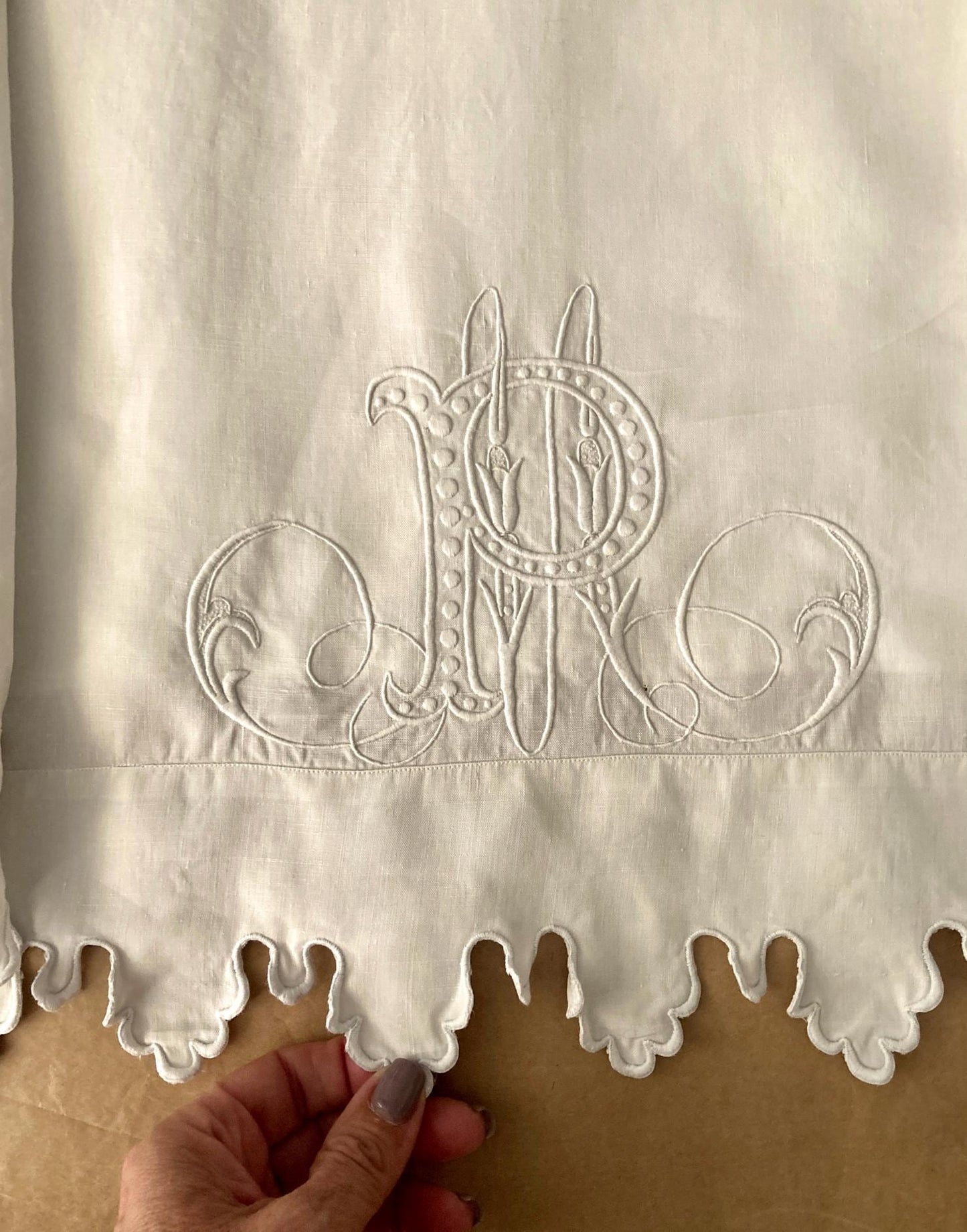 Antique French King Size Linen Bedding Set Hand Embroidered Whitework Richelieu Bridal Trousseau Linen