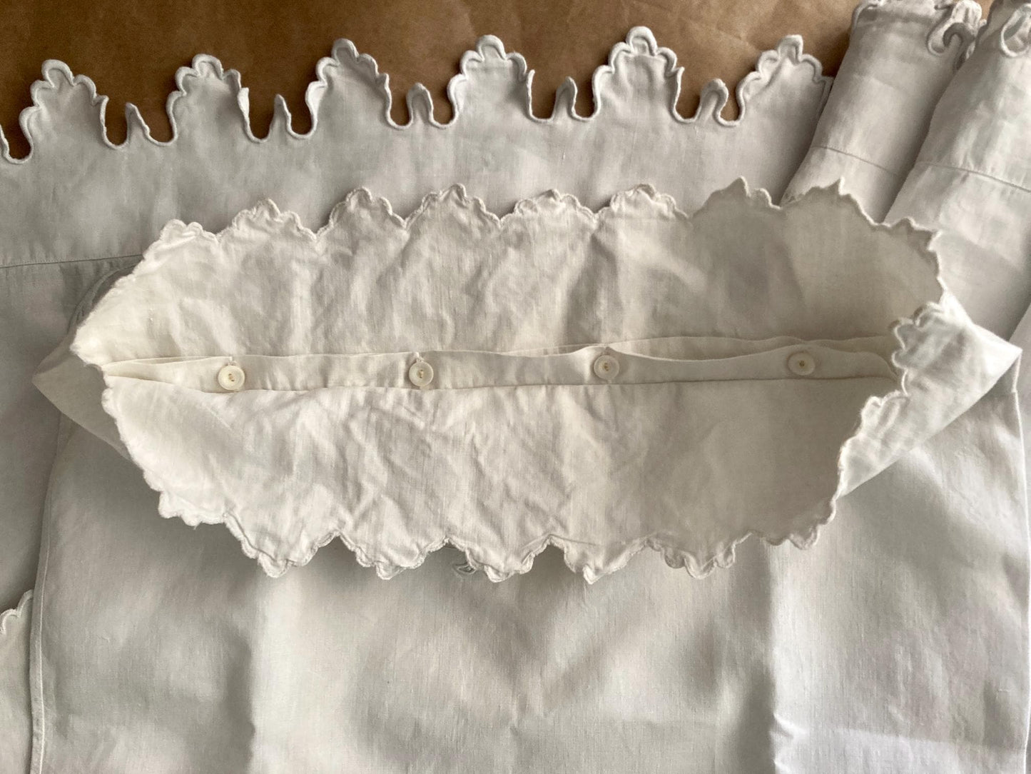 Antique French King Size Linen Bedding Set Hand Embroidered Whitework Richelieu Bridal Trousseau Linen
