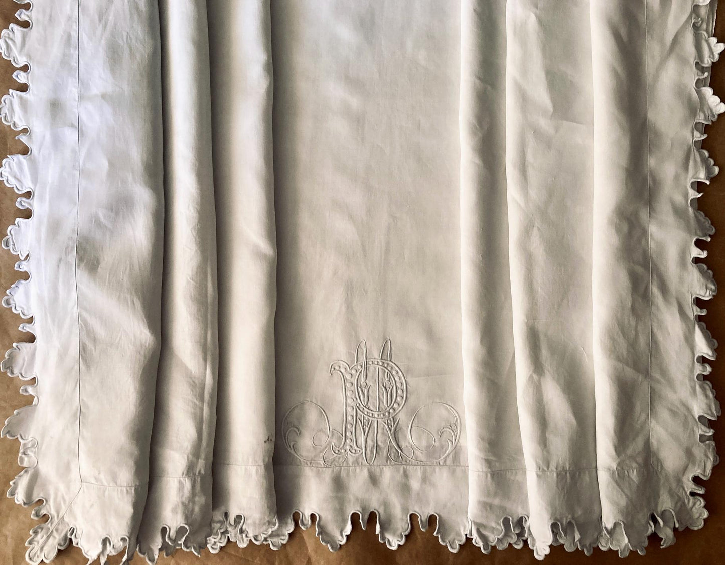 Antique French King Size Linen Bedding Set Hand Embroidered Whitework Richelieu Bridal Trousseau Linen