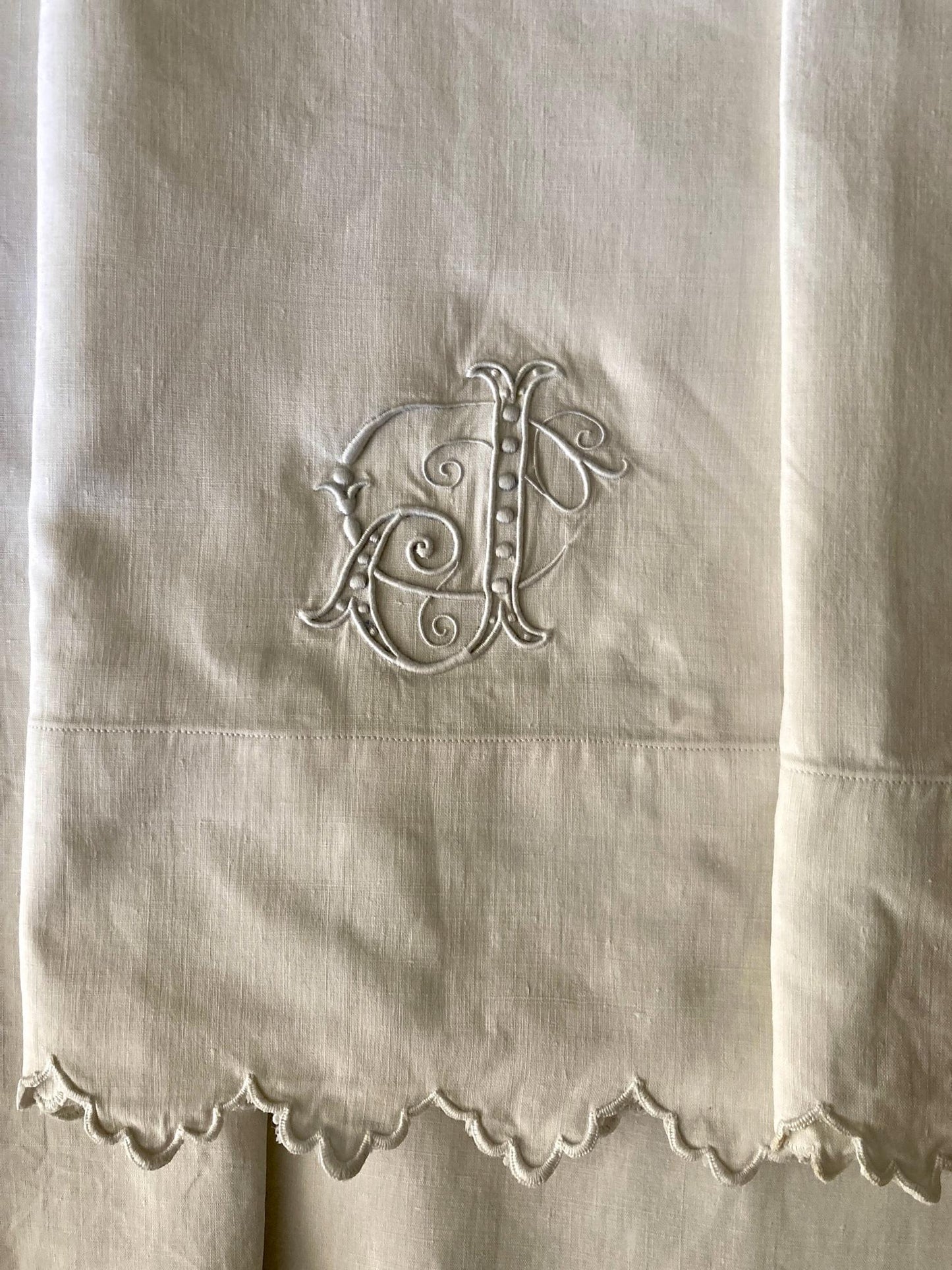 Antique French King Size Linen Bedding Set Hand Embroidered Whitework Richelieu Bridal Trousseau Linen