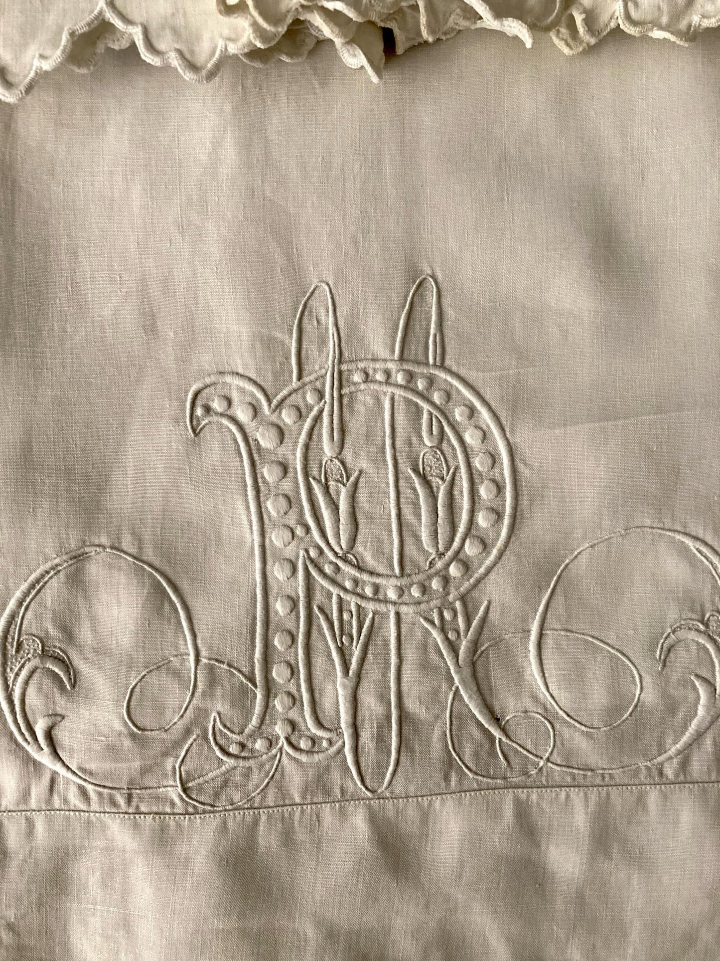 Antique French King Size Linen Bedding Set Hand Embroidered Whitework Richelieu Bridal Trousseau Linen