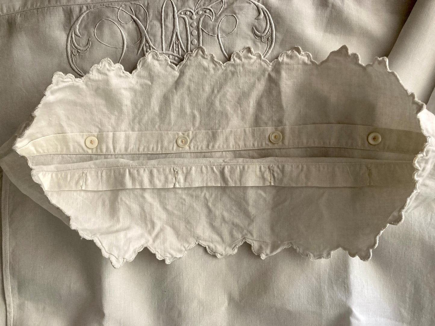 Antique French King Size Linen Bedding Set Hand Embroidered Whitework Richelieu Bridal Trousseau Linen