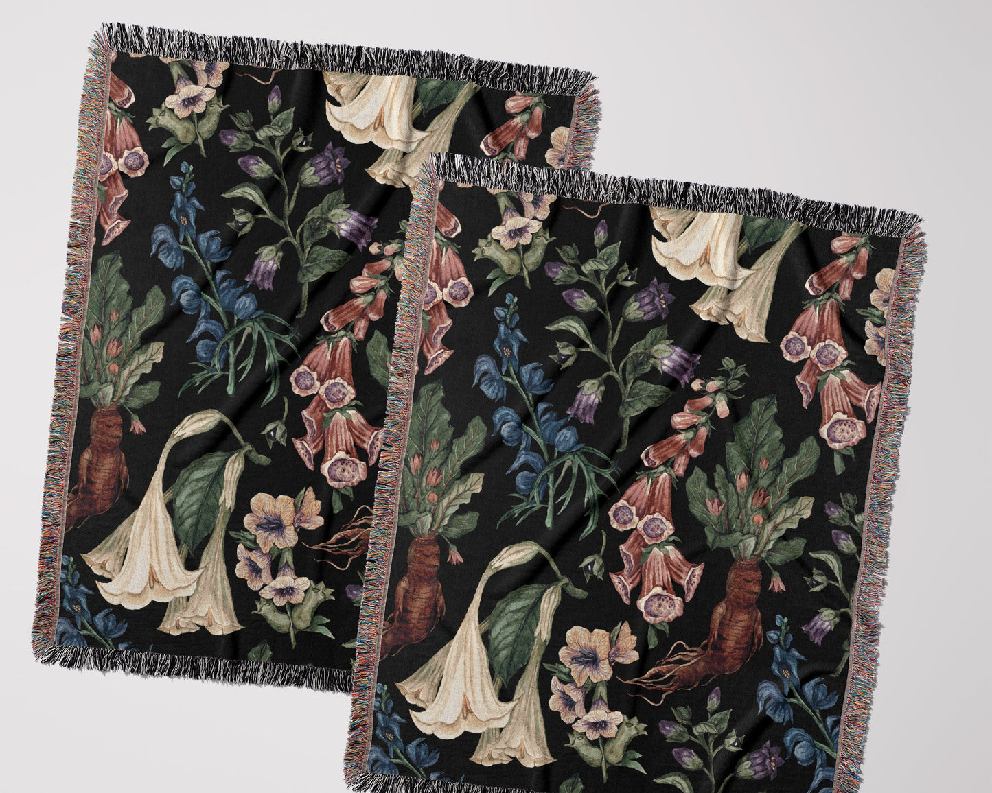 Poison Garden Woven Blanket-Gothic Plants Throw. Herbology Blanket-Belladonna, Datura, Wolfsbane, Mandrake. Halloween Gift