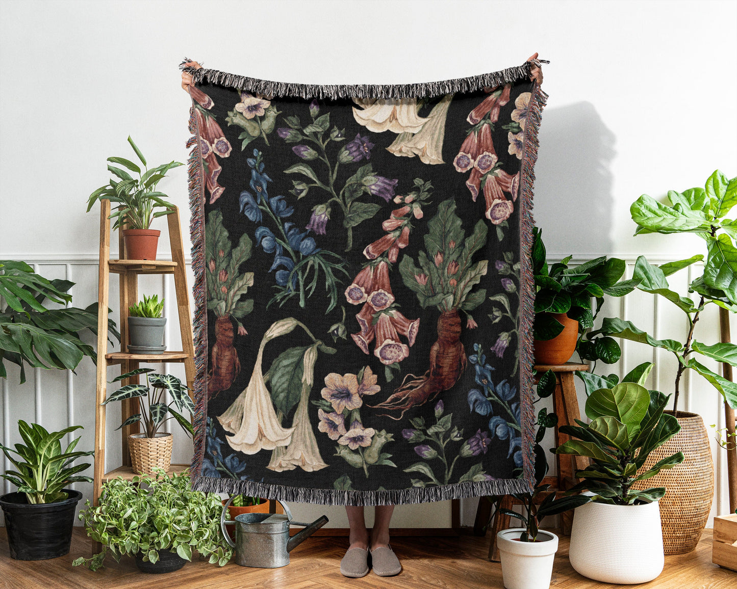 Poison Garden Woven Blanket-Gothic Plants Throw. Herbology Blanket-Belladonna, Datura, Wolfsbane, Mandrake. Halloween Gift