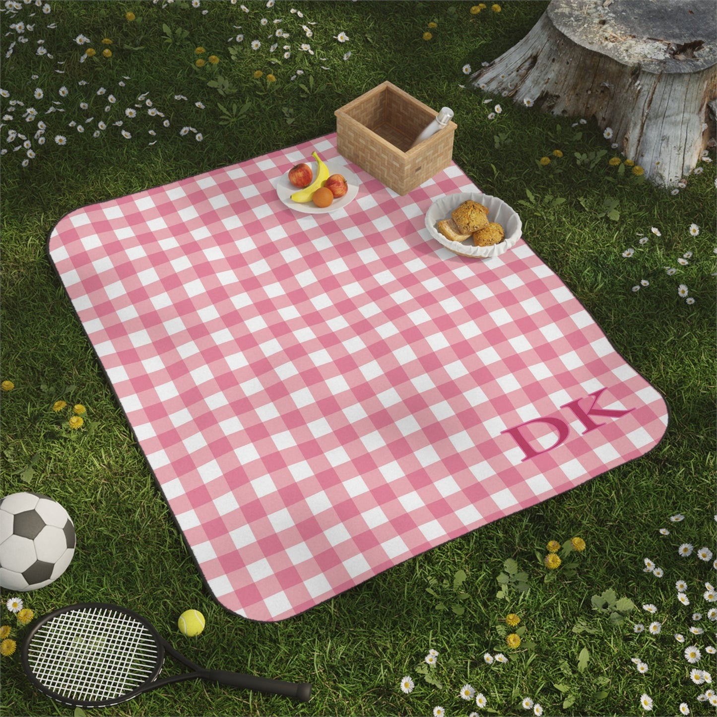 Pink Gingham Picnic Personalized Blanket Custom Monogramed Picnic Blanket, Country Cottage Gift for Mom, Custom Mother's Day Gift,