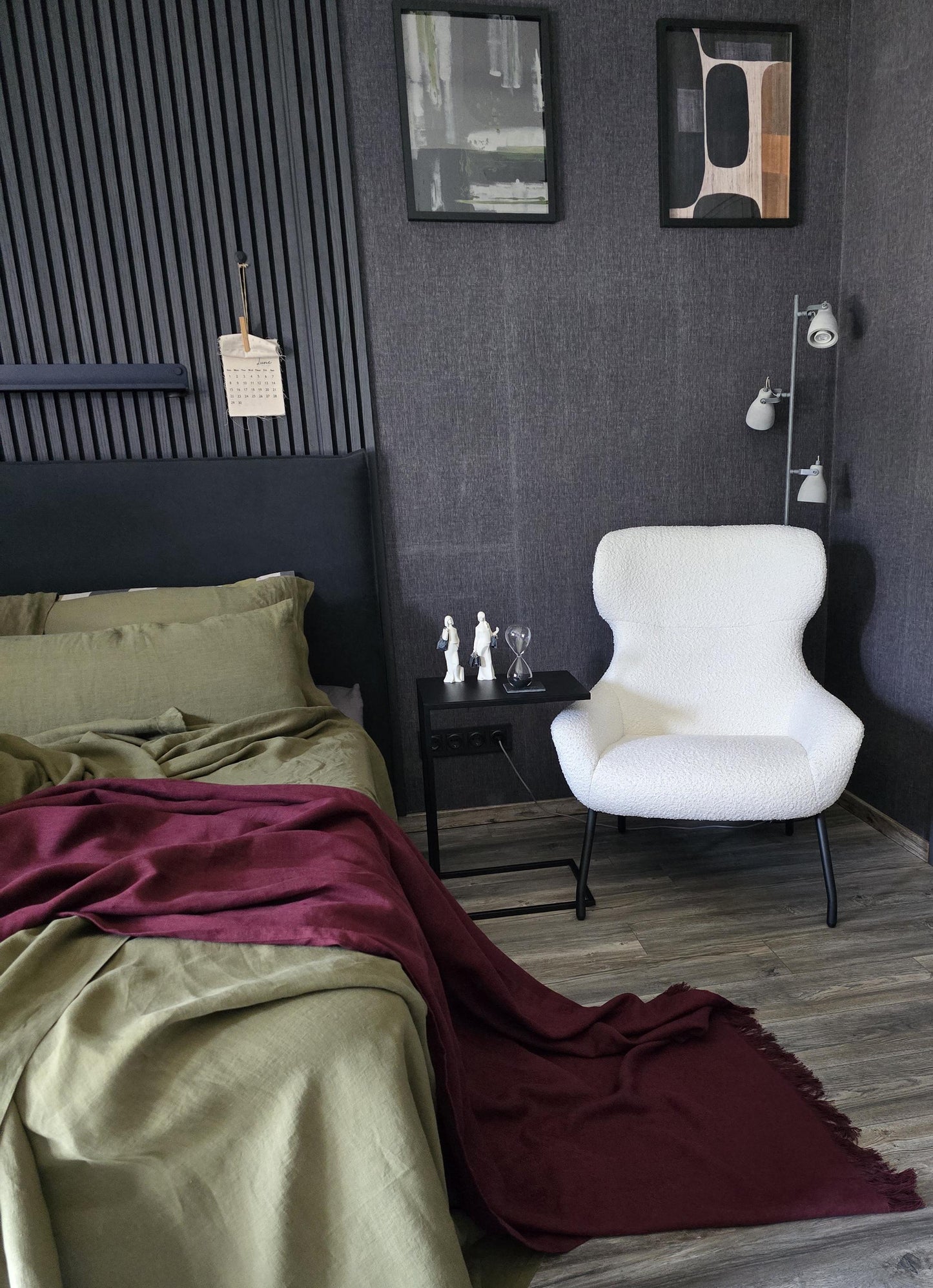 Burgundy Linen Throw Blanket, Heavyweight Softened Linen