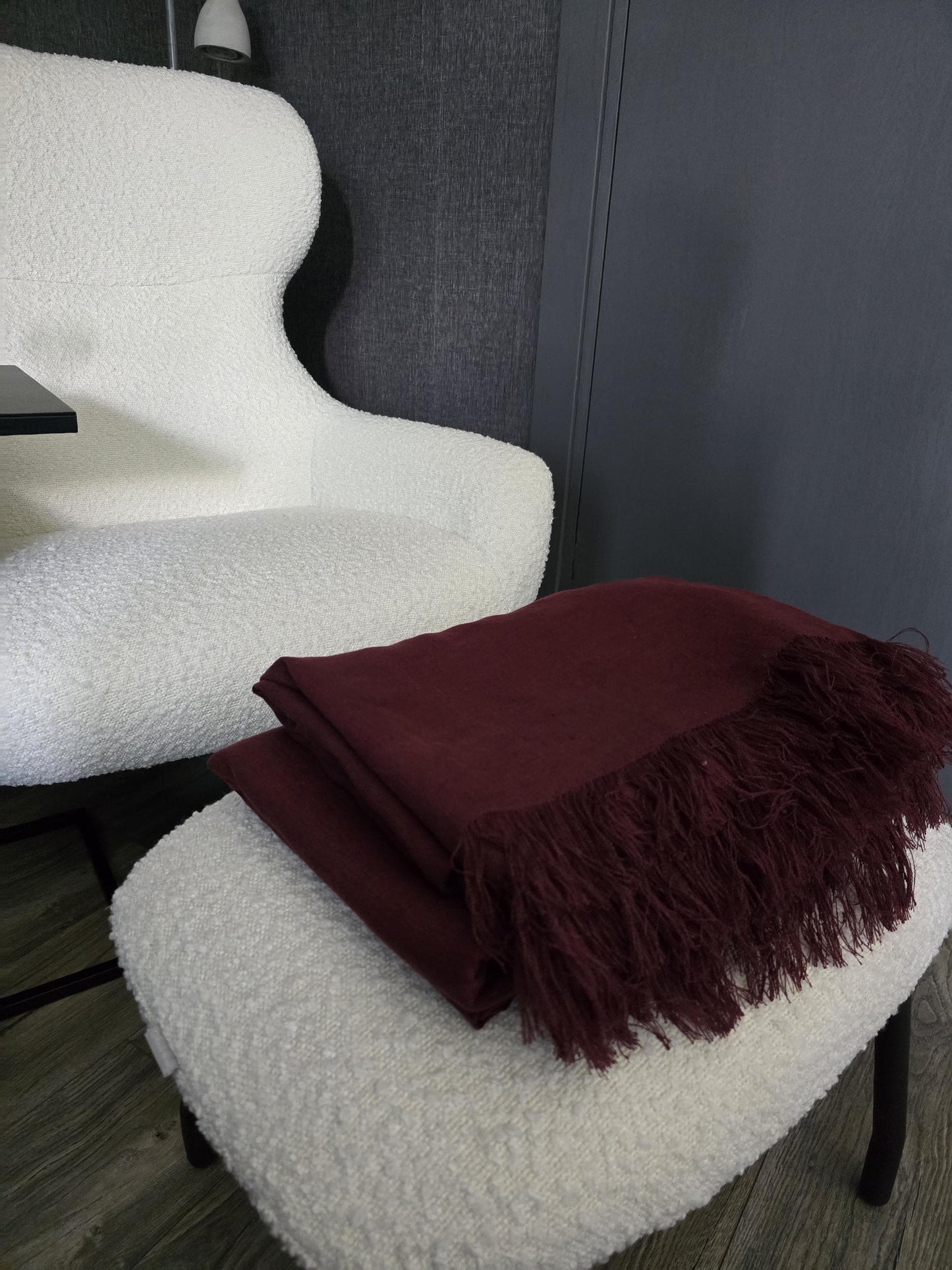 Burgundy Linen Throw Blanket, Heavyweight Softened Linen