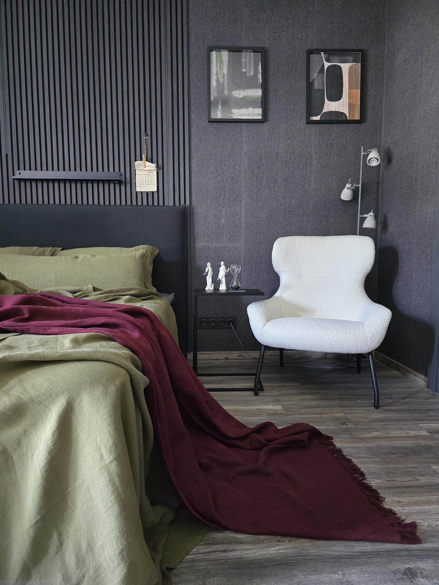 Burgundy Linen Throw Blanket, Heavyweight Softened Linen