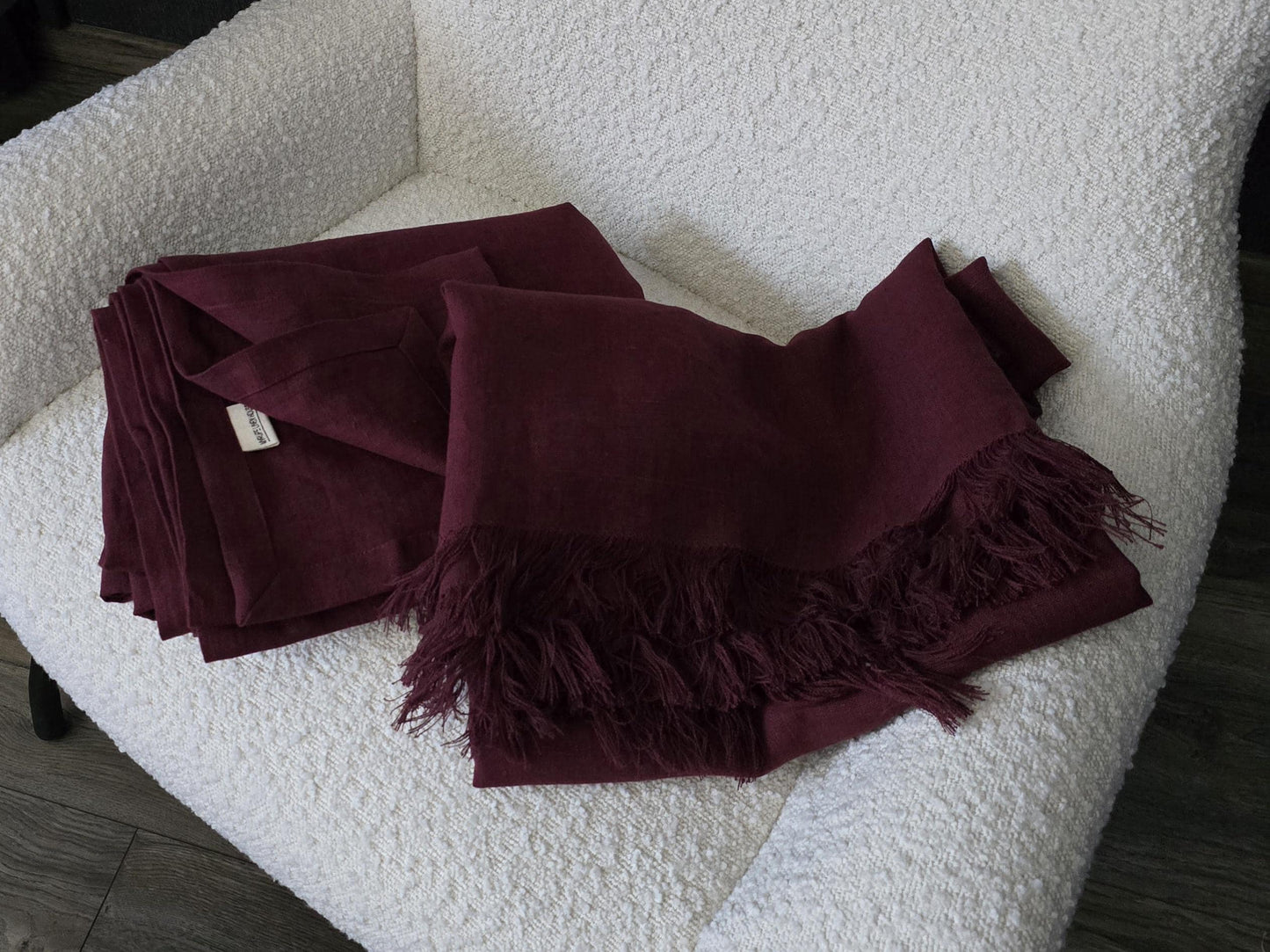 Burgundy Linen Throw Blanket, Heavyweight Softened Linen