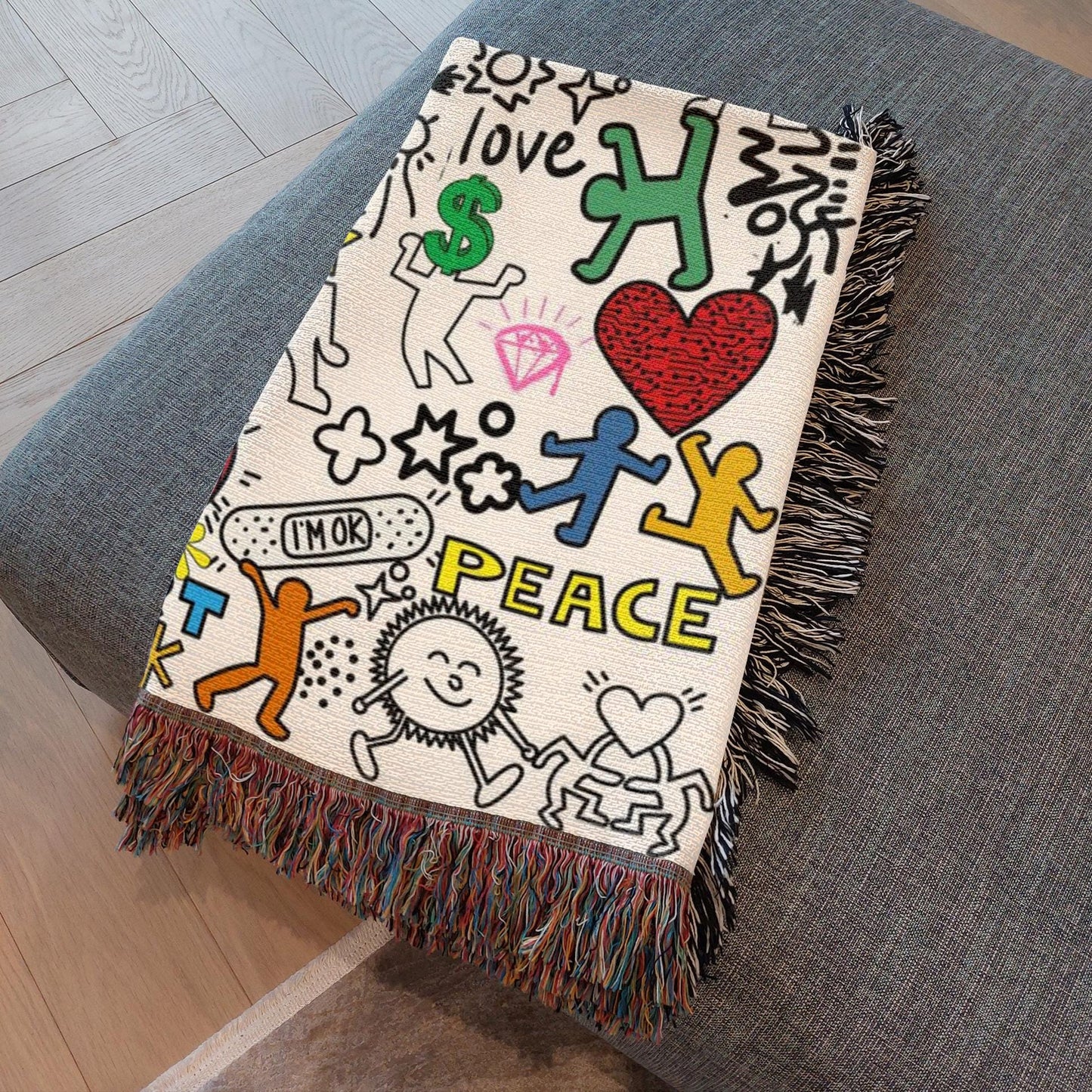 Pop Art Woven Throw Blanket: Pop Art Graffiti Decor