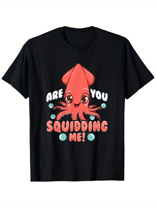 Hilarious 'Are You for squidding Me?' for squid Pun T-Shirt - Sturdy 180Gsm Tee Featuring a Red Cartoon for squid Design & Fishing Joke - Unisex Adult Casual Wear for Halloween, Themed Events
