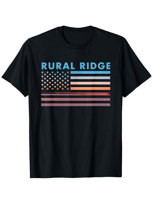 Classic American Flag T-Shirt - Rural Ridge PA Patriotic Graphic Tee - Durable 180Gsm Fabric - Black Retro Patriotic Clothing - Unisex Sizes S-XXXL - Year-Round Casual Wear